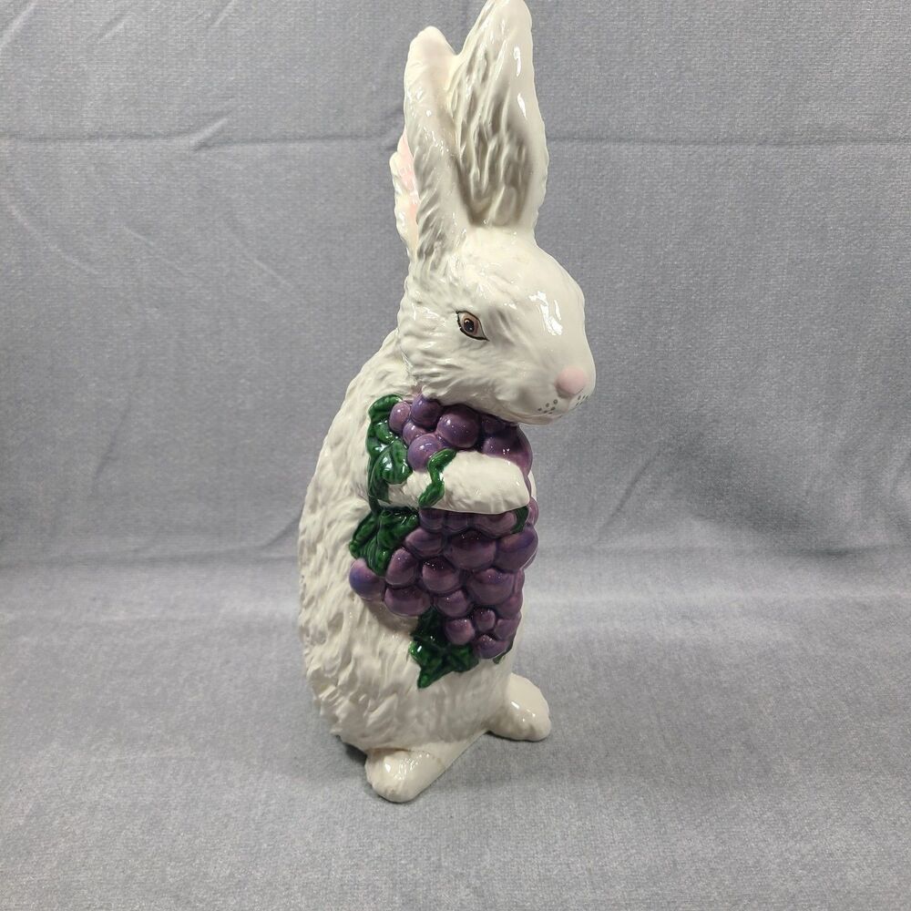 Vintage 90s Ceramic Studio Hobbiest Bunny Rabbit White With Grapes 12" x 5"